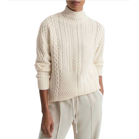 NEW REISS martha roll neck cable knit sweater in cream
